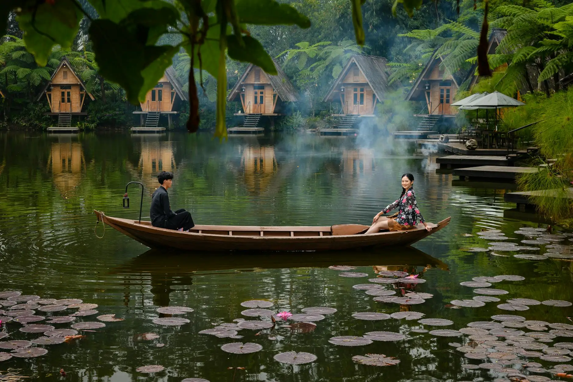 romantic boat scene in jawa barat resort